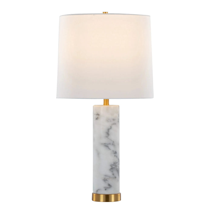 Marabella 26' Contemporary Marble Table Lamp in White Marble and Brass Metal with White Linen Shade by LumiSource - Set of 2 Default -DTYStore