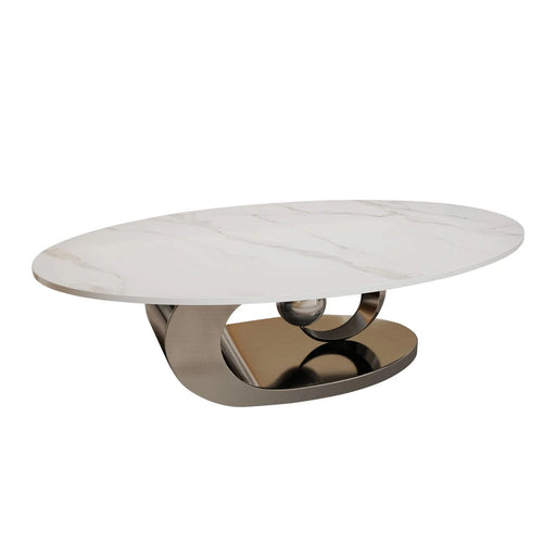 Marble Coffee Table with Sculptural Stainless Steel Base Default -DTYStore