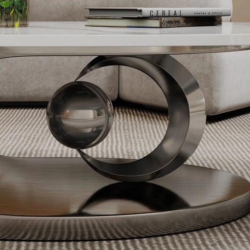Marble Coffee Table with Sculptural Stainless Steel Base Default -DTYStore