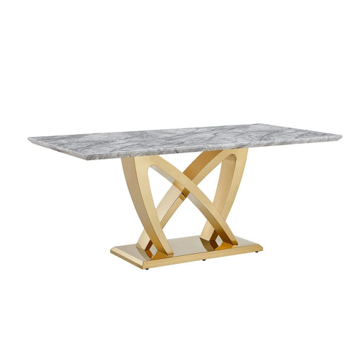 Marble Dining Table for 6 People, 70'' Rectangle Faux Marble Dining Table with Mirrored Finish Stainless Steel Base, Modern Large Size Marble Kitchen Table (Gold,Gray)(only table) Default -DTYStore