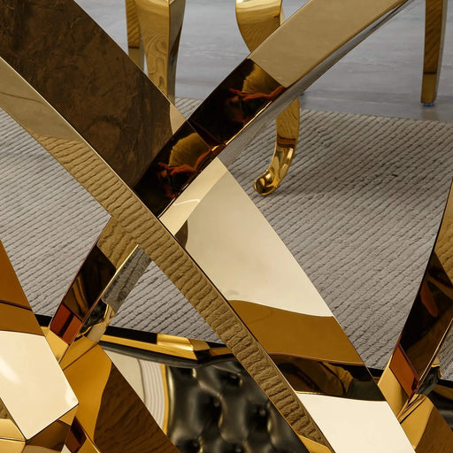 Marble Dining Table for 6 People, 70'' Rectangle Faux Marble Dining Table with Mirrored Finish Stainless Steel Base, Modern Large Size Marble Kitchen Table (Gold,Gray)(only table) Default -DTYStore