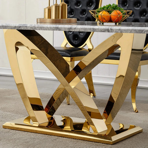 Marble Dining Table for 6 People, 70'' Rectangle Faux Marble Dining Table with Mirrored Finish Stainless Steel Base, Modern Large Size Marble Kitchen Table (Gold,Gray)(only table) Default -DTYStore