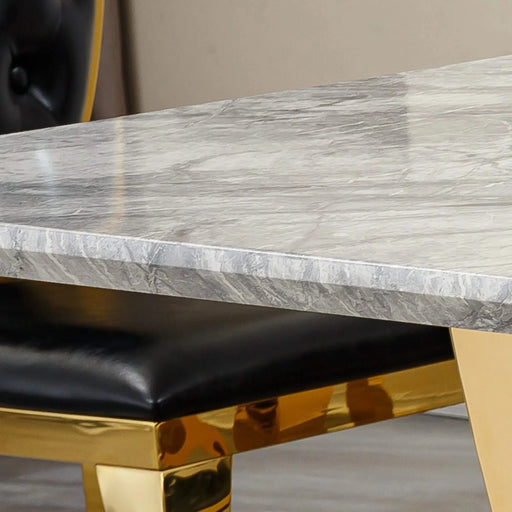 Marble Dining Table for 6 People, 70'' Rectangle Faux Marble Dining Table with Mirrored Finish Stainless Steel Base, Modern Large Size Marble Kitchen Table (Gold,Gray)(only table) Default -DTYStore