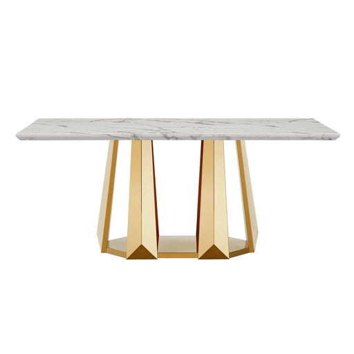 Marble Dining Table for 6 People, 70'' Rectangle Faux Marble Dining Table with Mirrored Finish Stainless Steel Base, Modern Large Size Marble Kitchen Table (Gold,White)(only table) Default -DTYStore