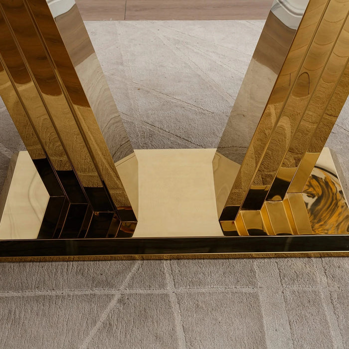 Marble Dining Table for 6 People, 70'' Rectangle Faux Marble Dining Table with Mirrored Finish Stainless Steel Base, Modern Large Size Marble Kitchen Table (Gold,White)(only table) Default -DTYStore