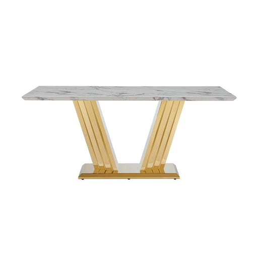 Marble Dining Table for 6 People, 70'' Rectangle Faux Marble Dining Table with Mirrored Finish Stainless Steel Base, Modern Large Size Marble Kitchen Table (Gold,White)(only table) Default -DTYStore