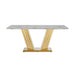 Marble Dining Table for 6 People, 70'' Rectangle Faux Marble Dining Table with Mirrored Finish Stainless Steel Base, Modern Large Size Marble Kitchen Table (Gold,White)(only table) Default -DTYStore