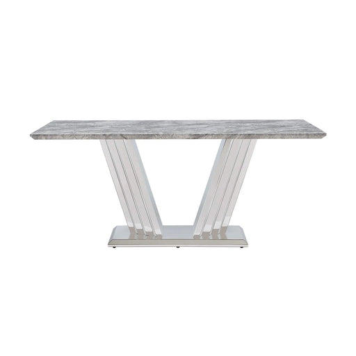 Marble Dining Table for 6 People, 70'' Rectangle Faux Marble Dining Table with Mirrored Finish Stainless Steel Base, Modern Large Size Marble Kitchen Table (Silver,Grey)(only table) Default -DTYStore