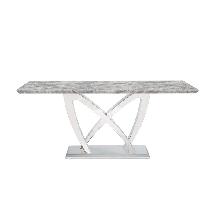 Marble Dining Table for 6 People, 70'' Rectangle Faux Marble Dining Table with Mirrored Finish Stainless Steel Base, Modern Large Size Marble Kitchen Table (Silver,Grey)(only table) Default -DTYStore