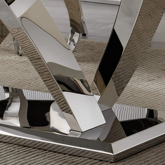 Marble Dining Table for 6 People, 70'' Rectangle Faux Marble Dining Table with Mirrored Finish Stainless Steel Base, Modern Large Size Marble Kitchen Table (Silver,Grey)(only table) Default -DTYStore