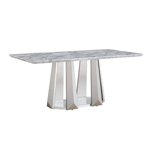 Marble Dining Table for 6 People, 70'' Rectangle Faux Marble Dining Table with Mirrored Finish Stainless Steel Base, Modern Large Size Marble Kitchen Table (Silver,Grey)(only table) Default -DTYStore