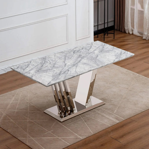 Marble Dining Table for 6 People, 70'' Rectangle Faux Marble Dining Table with Mirrored Finish Stainless Steel Base, Modern Large Size Marble Kitchen Table (Silver,Grey)(only table) Default -DTYStore