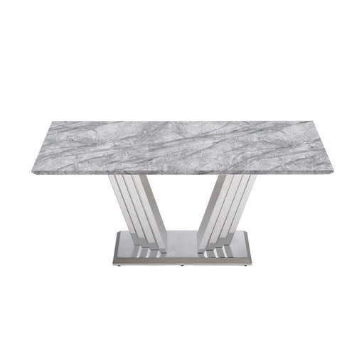 Marble Dining Table for 6 People, 70'' Rectangle Faux Marble Dining Table with Mirrored Finish Stainless Steel Base, Modern Large Size Marble Kitchen Table (Silver,Grey)(only table) Default -DTYStore