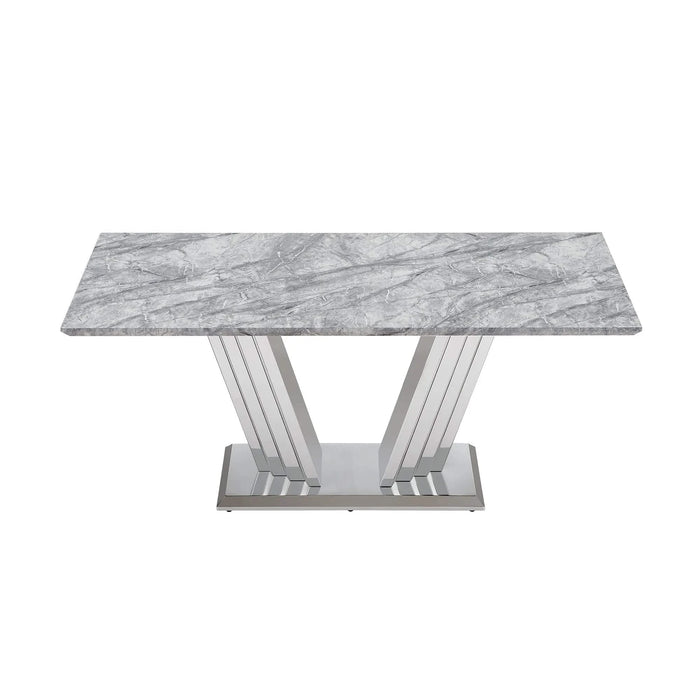Marble Dining Table for 6 People, 70'' Rectangle Faux Marble Dining Table with Mirrored Finish Stainless Steel Base, Modern Large Size Marble Kitchen Table (Silver,Grey)(only table) Default -DTYStore
