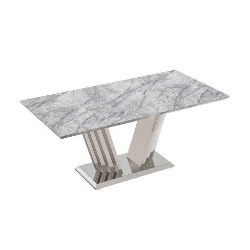 Marble Dining Table for 6 People, 70'' Rectangle Faux Marble Dining Table with Mirrored Finish Stainless Steel Base, Modern Large Size Marble Kitchen Table (Silver,Grey)(only table) Default -DTYStore