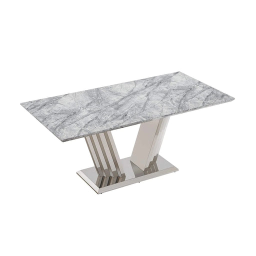 Marble Dining Table for 6 People, 70'' Rectangle Faux Marble Dining Table with Mirrored Finish Stainless Steel Base, Modern Large Size Marble Kitchen Table (Silver,Grey)(only table) Default -DTYStore