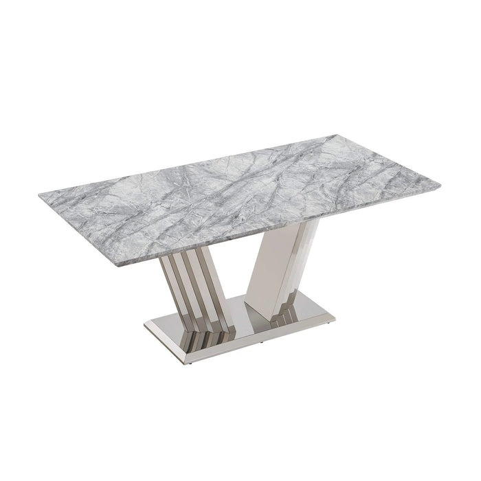 Marble Dining Table for 6 People, 70'' Rectangle Faux Marble Dining Table with Mirrored Finish Stainless Steel Base, Modern Large Size Marble Kitchen Table (Silver,Grey)(only table) Default -DTYStore