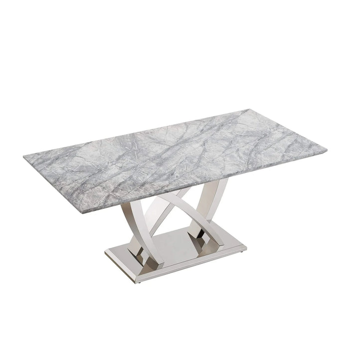 Marble Dining Table for 6 People, 70'' Rectangle Faux Marble Dining Table with Mirrored Finish Stainless Steel Base, Modern Large Size Marble Kitchen Table (Silver,Grey)(only table) Default -DTYStore