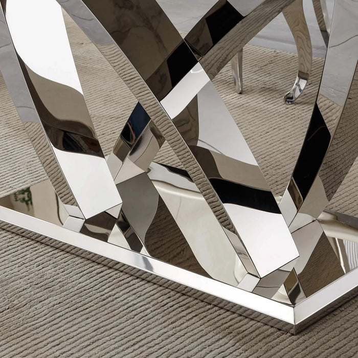 Marble Dining Table for 6 People, 70'' Rectangle Faux Marble Dining Table with Mirrored Finish Stainless Steel Base, Modern Large Size Marble Kitchen Table (Silver,Grey)(only table) Default -DTYStore