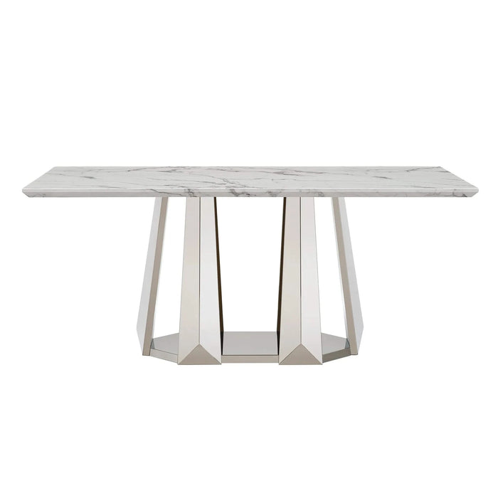 Marble Dining Table for 6 People, 70'' Rectangle Faux Marble Dining Table with Mirrored Finish Stainless Steel Base, Modern Large Size Marble Kitchen Table (Silver,White)(only table) Default -DTYStore