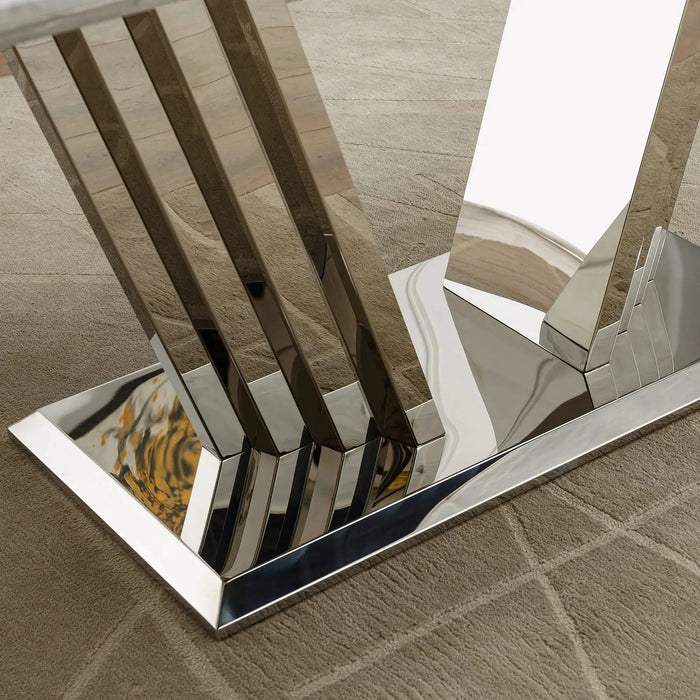 Marble Dining Table for 6 People, 70'' Rectangle Faux Marble Dining Table with Mirrored Finish Stainless Steel Base, Modern Large Size Marble Kitchen Table (Silver,White)(only table) Default -DTYStore