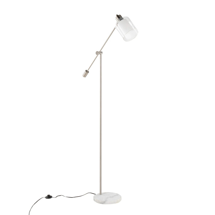 Marcel Contemporary/Glam Floor Lamp in White Marble and Nickel Metal with Clear and Frosted Glass Shade by LumiSource Default -DTYStore