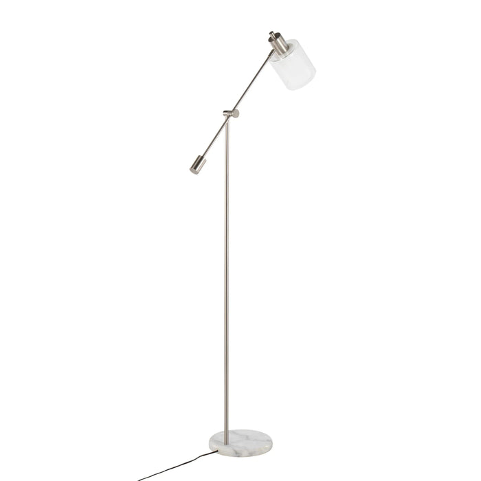 Marcel Contemporary/Glam Floor Lamp in White Marble and Nickel Metal with Clear and Frosted Glass Shade by LumiSource Default -DTYStore