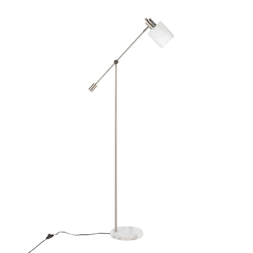 Marcel Contemporary/Glam Floor Lamp in White Marble and Nickel Metal with Clear and Frosted Glass Shade by LumiSource Default -DTYStore