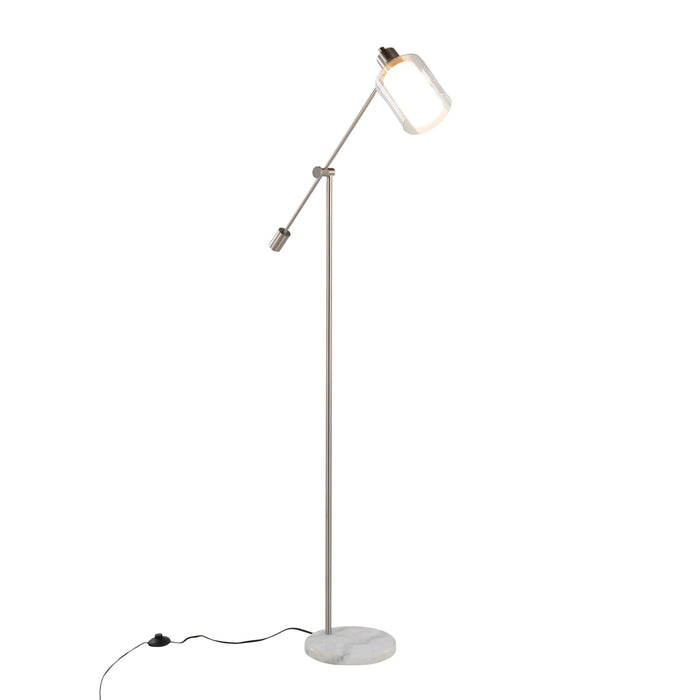 Marcel Contemporary/Glam Floor Lamp in White Marble and Nickel Metal with Clear and Frosted Glass Shade by LumiSource Default -DTYStore