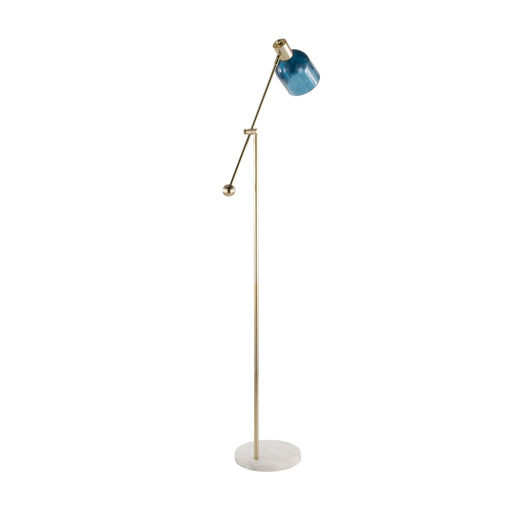 Marcel Contemporary Floor Lamp in White Marble, Gold Metal and Blue Glass by LumiSource Default -DTYStore