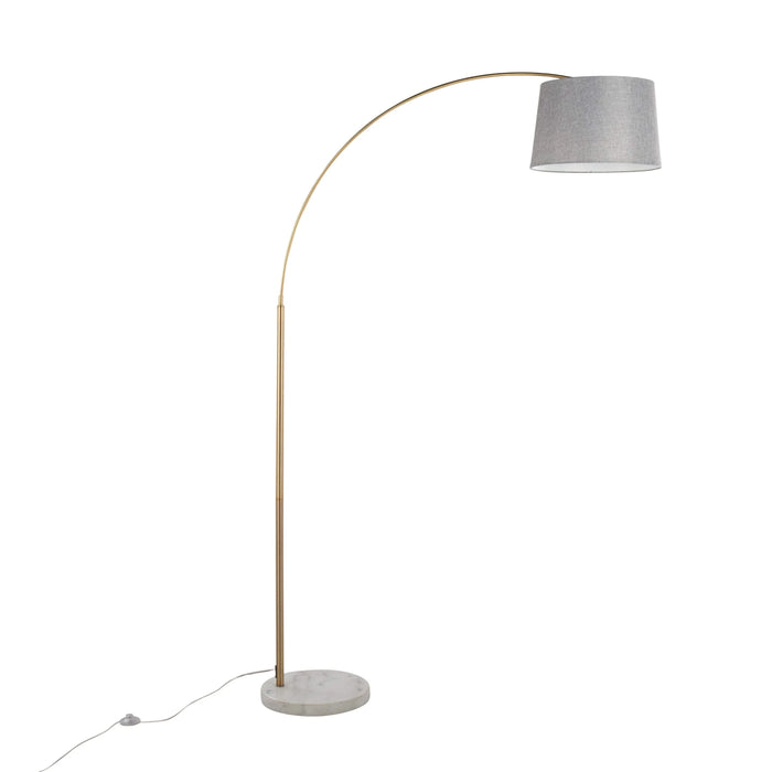 March Contemporary Floor Lamp in White Marble and Antique Brass Metal with Grey Linen Shade by LumiSource Default -DTYStore
