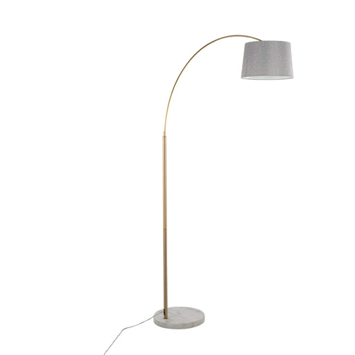 March Contemporary Floor Lamp in White Marble and Antique Brass Metal with Grey Linen Shade by LumiSource Default -DTYStore