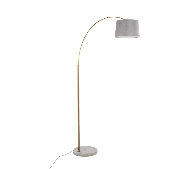 March Contemporary Floor Lamp in White Marble and Antique Brass Metal with Grey Linen Shade by LumiSource Default -DTYStore