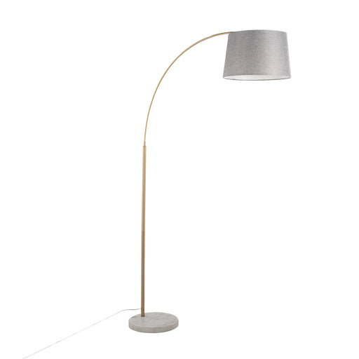 March Contemporary Floor Lamp in White Marble and Antique Brass Metal with Grey Linen Shade by LumiSource Default -DTYStore