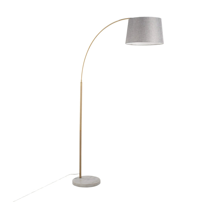 March Contemporary Floor Lamp in White Marble and Antique Brass Metal with Grey Linen Shade by LumiSource Default -DTYStore