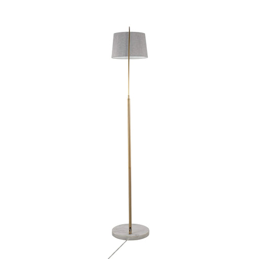 March Contemporary Floor Lamp in White Marble and Antique Brass Metal with Grey Linen Shade by LumiSource Default -DTYStore