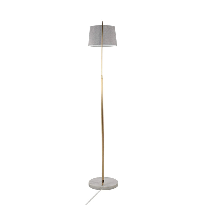 March Contemporary Floor Lamp in White Marble and Antique Brass Metal with Grey Linen Shade by LumiSource Default -DTYStore