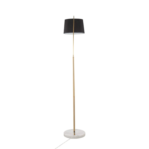 March Contemporary Floor Lamp in White Marble and Antique Brass with Black Linen Shade Metal by LumiSource Default -DTYStore