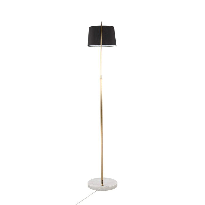 March Contemporary Floor Lamp in White Marble and Antique Brass with Black Linen Shade Metal by LumiSource Default -DTYStore