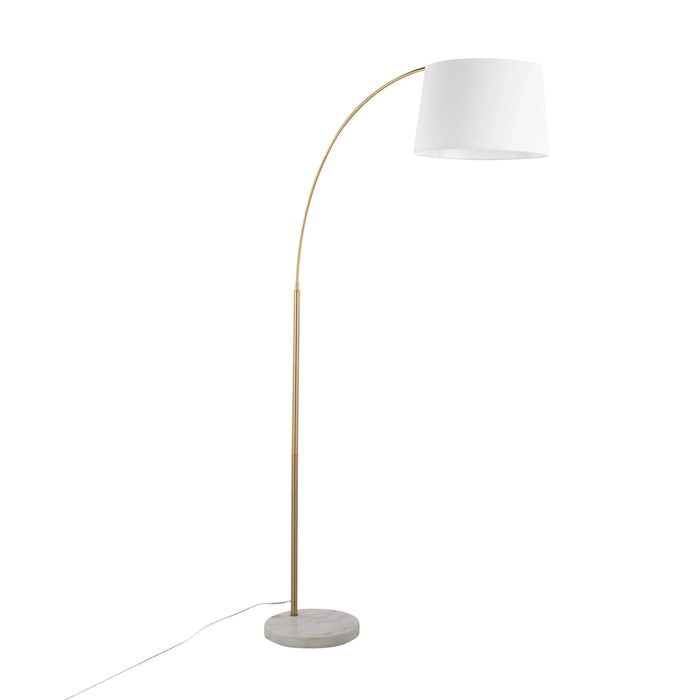 March Contemporary Floor Lamp in White Marble and Antique Brass with White Linen Shade Metal by LumiSource Default -DTYStore