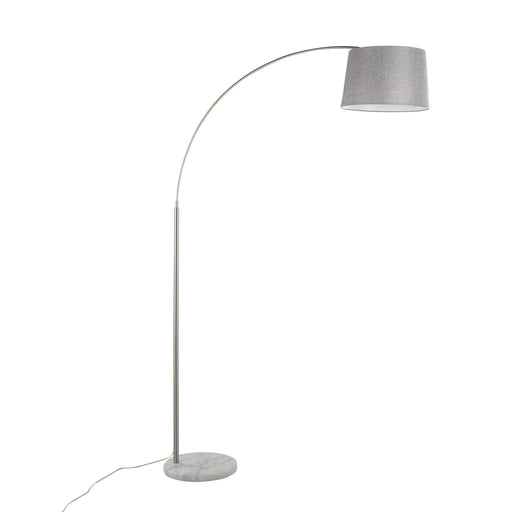 March Contemporary Floor Lamp in White Marble and Nickel with Grey Linen Shade by LumiSource Default -DTYStore