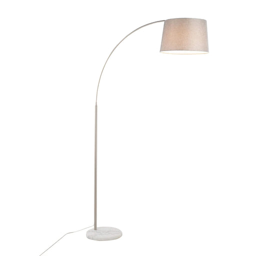 March Contemporary Floor Lamp in White Marble and Nickel with Grey Linen Shade by LumiSource Default -DTYStore