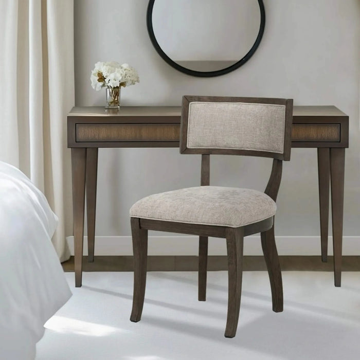 Marie Upholstered Dining Chair Set of 2 with Aged Brown Oak Finish in Beige Default -DTYStore