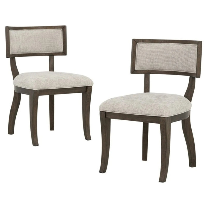 Marie Upholstered Dining Chair Set of 2 with Aged Brown Oak Finish in Beige Default -DTYStore