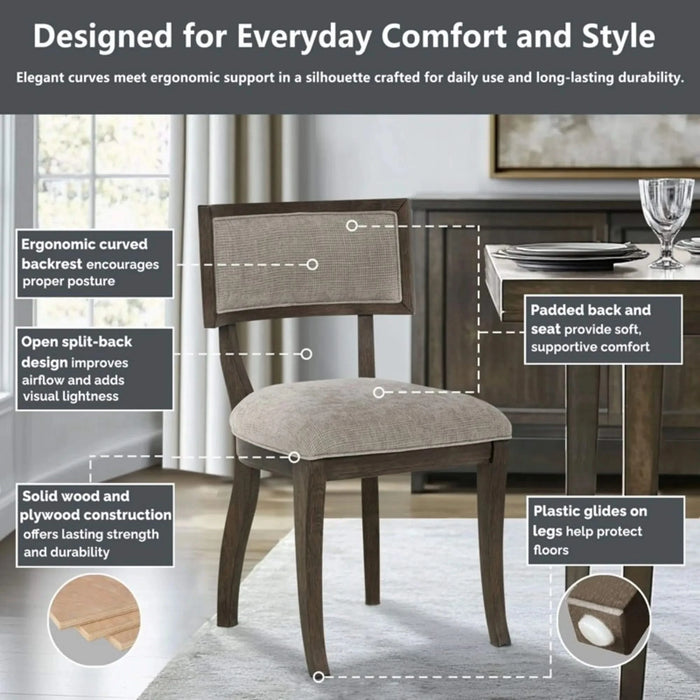 Marie Upholstered Dining Chair Set of 2 with Aged Brown Oak Finish in Beige Default -DTYStore