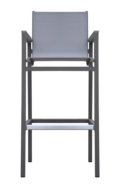 Marina Outdoor Patio Barstool in Gray Powder Coated Finish with Gray Sling Textilene and Gray Wood Accent Arms Default -DTYStore