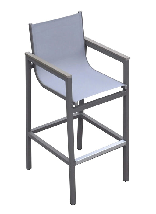 Marina Outdoor Patio Barstool in Gray Powder Coated Finish with Gray Sling Textilene and Gray Wood Accent Arms Default -DTYStore