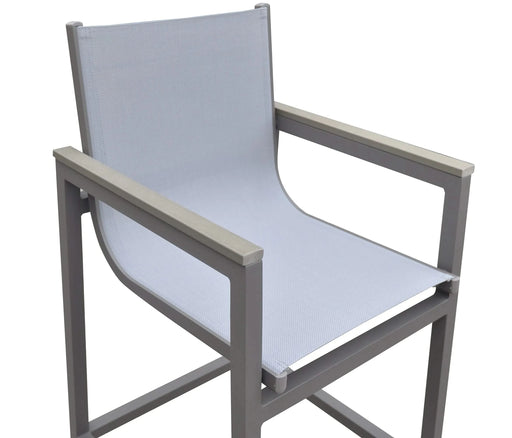 Marina Outdoor Patio Barstool in Gray Powder Coated Finish with Gray Sling Textilene and Gray Wood Accent Arms Default -DTYStore