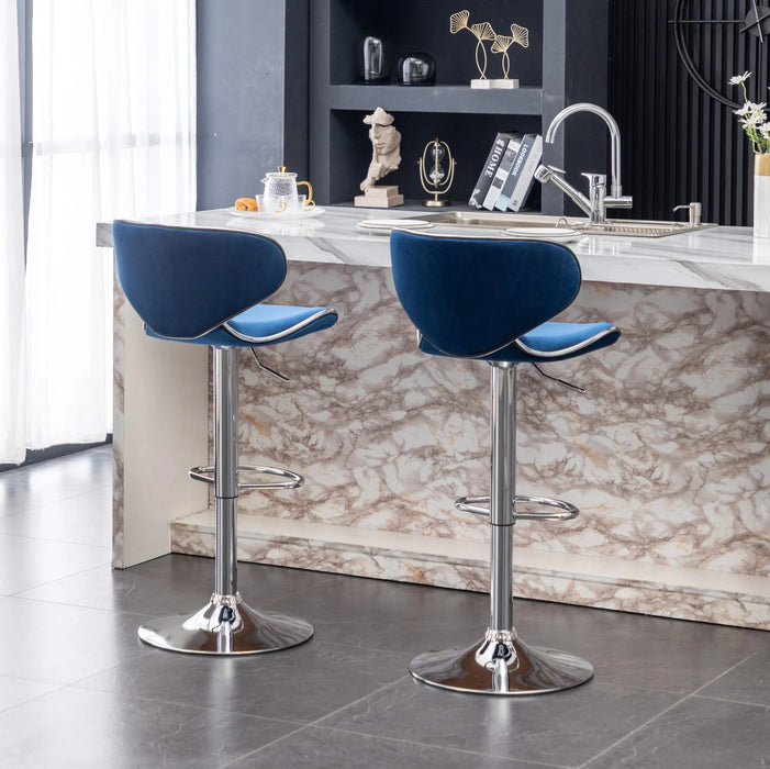Masaccio Velvet Upholstered Adjustable Swivel Barstool, Set of 2, Blue Default -DTYStore
