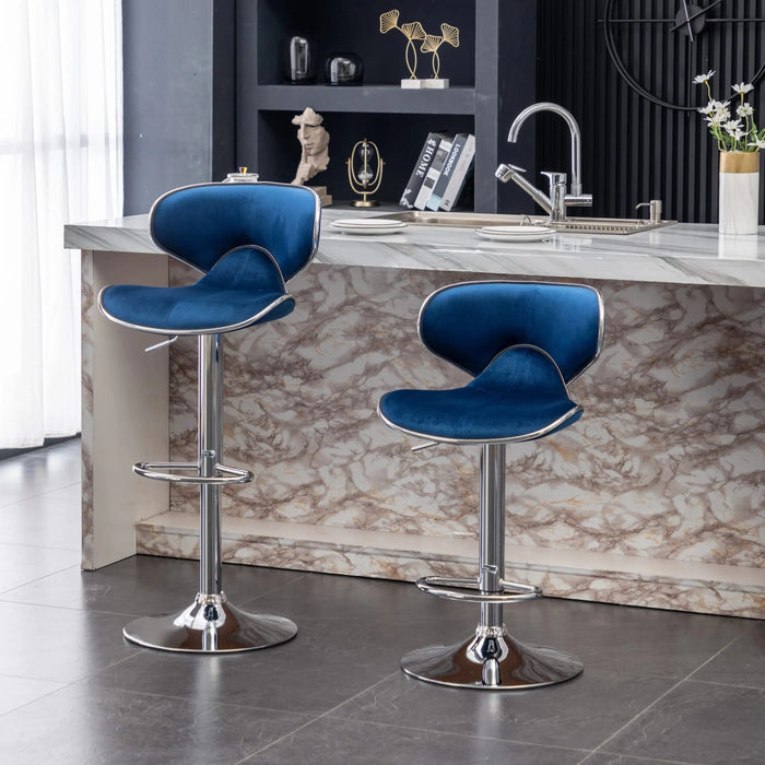 Masaccio Velvet Upholstered Adjustable Swivel Barstool, Set of 2, Blue Default -DTYStore